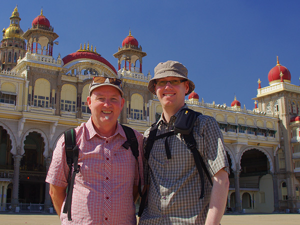 Andrew and Christopher outside the Mysore Palace India
