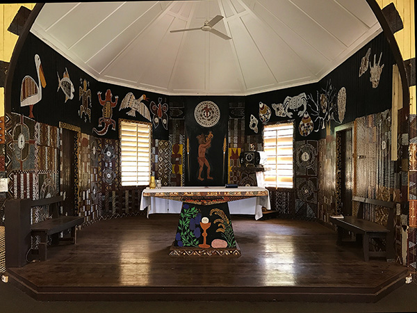 Catholic Church Altar with aboriginal artwork Tiwi Islands