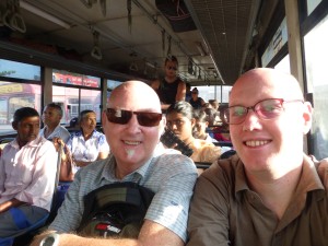 Christopher and Andrew on local bus in Sri Lanka