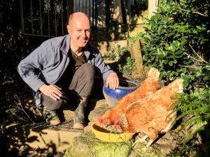 Andrew with chooks
