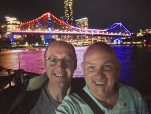 Christopher and Andrew with Storey Bridge in Backgound at night