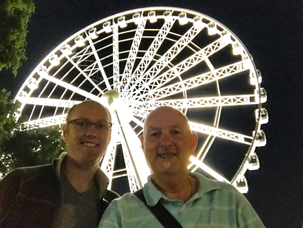 Christopher and Andrew at Southbank Brisbane Ferris Wheel at night