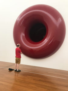 Andrew admiring the Dounut Hole Sculpture at Brisbane Art Gallery