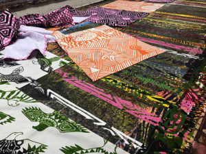 Fabric printed designs in printing studio